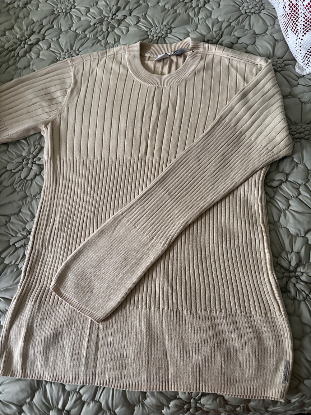 Armani Exchange Beige Ribbed Crewneck Sweater